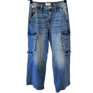 Ceros Jeans Wide Leg Cargo Denim Size 24 High Rise Stretch